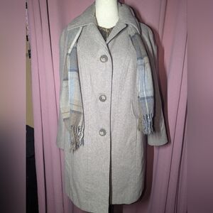 LONDON FOG Light Gray Pea Coat with Scarf 1X